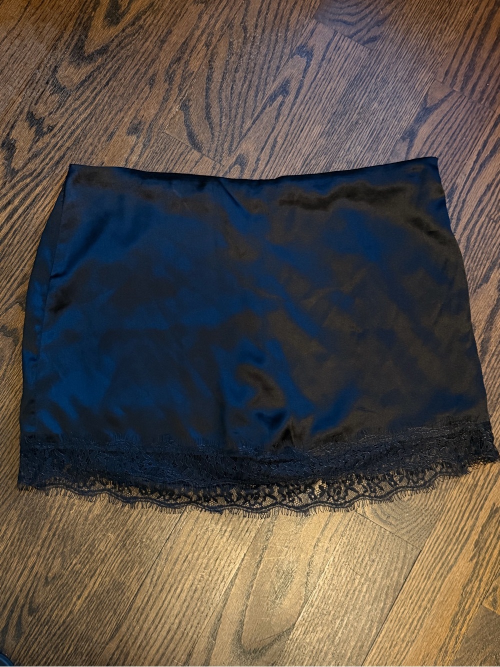 Papermoon Black Satin Mini Skort with Lace Trim